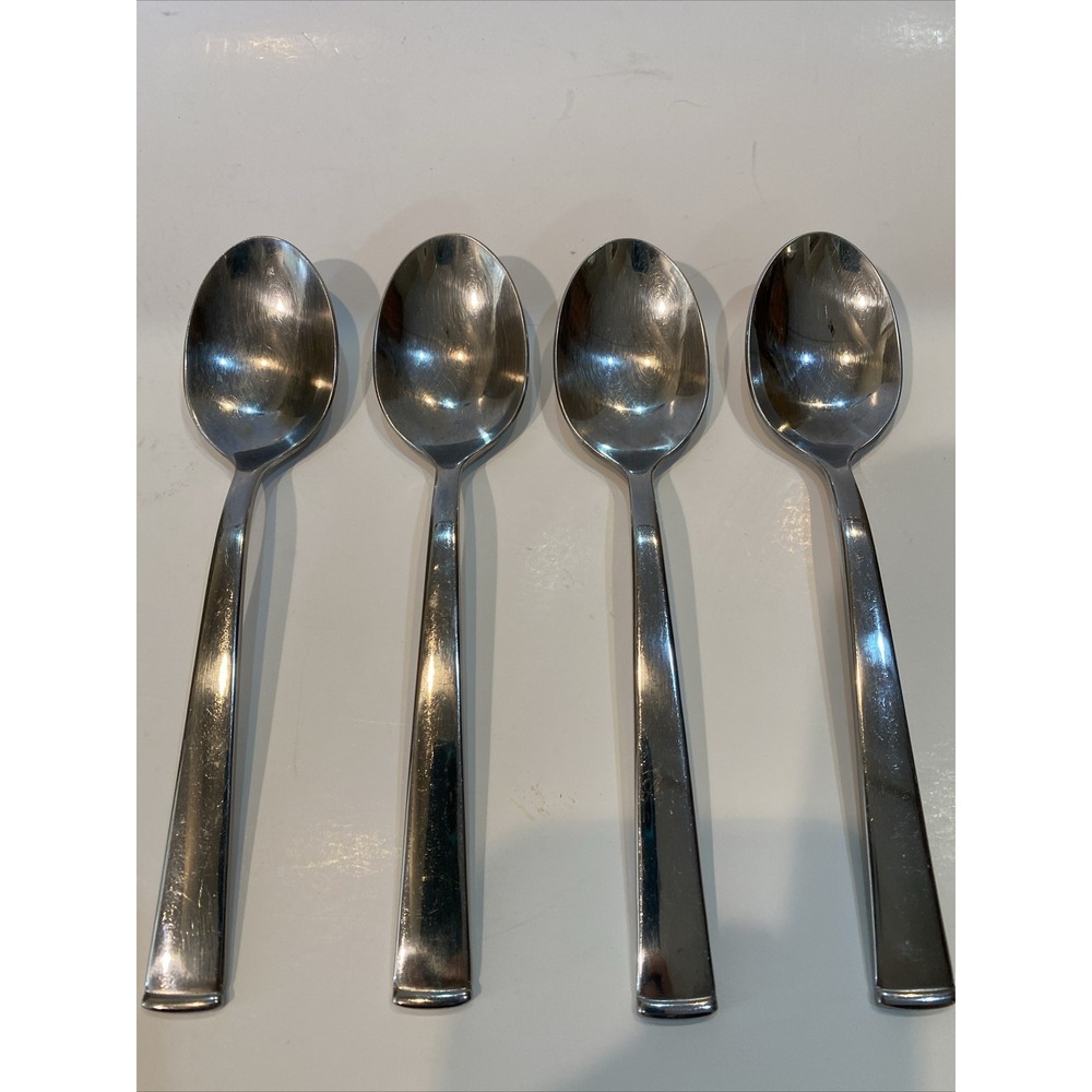 Oneida Perry 18/10 Table Soup Spoons  X 4 Stainless Flatware 7 1/8" Glossy